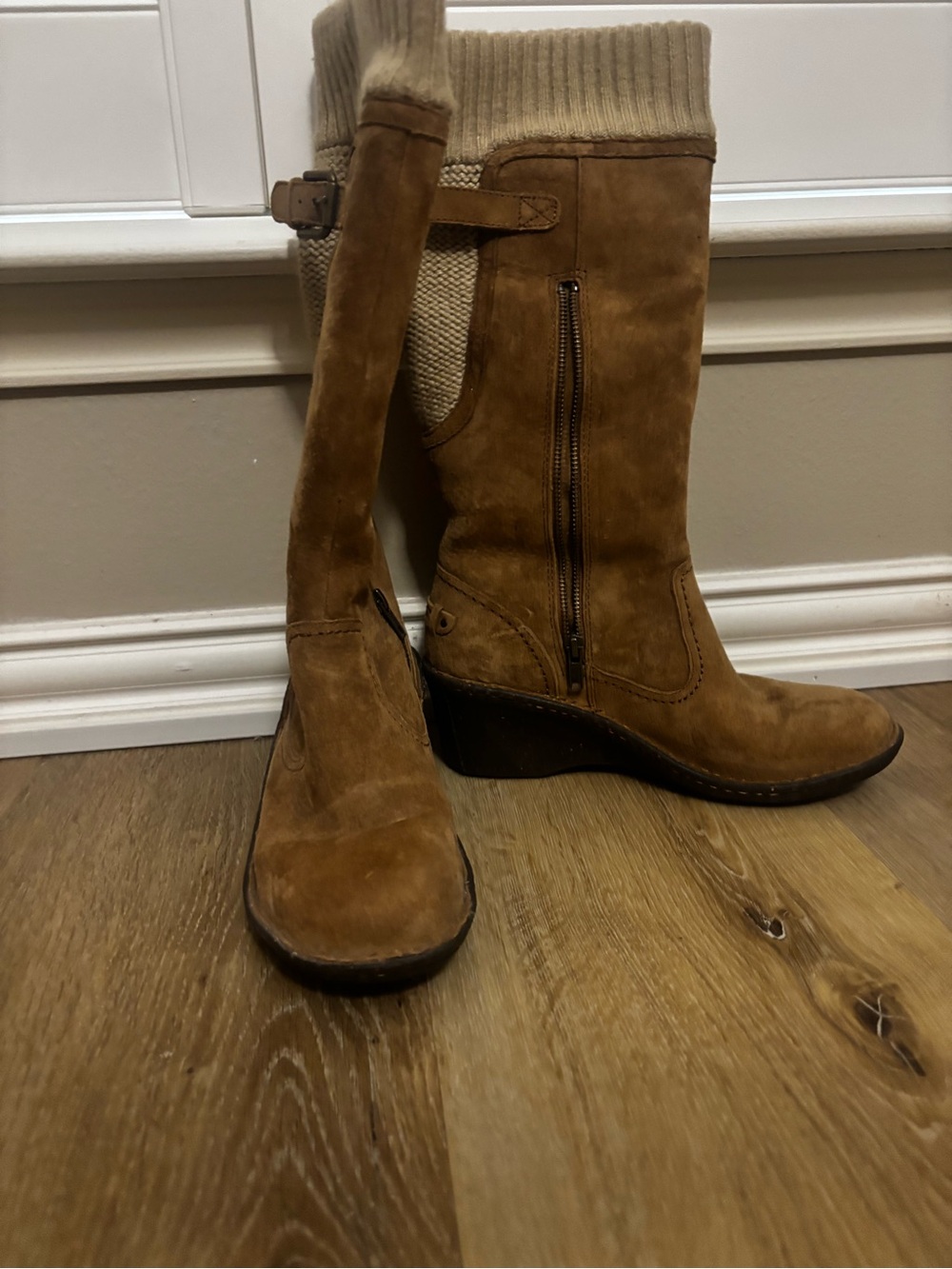 Women's UGG  Suede Mid-Calf Wedge Boots in Brown